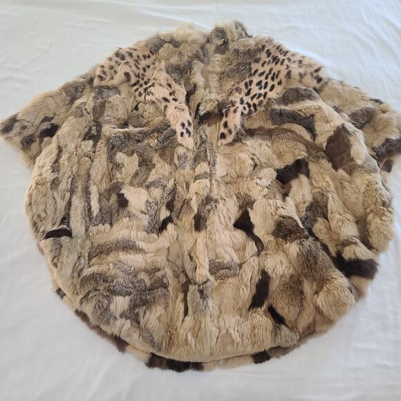 Vintage Rabbit Fur Cape One Size Winners Circle Brown Tan Patchwork Shawl Coat - Picture 12 of 15